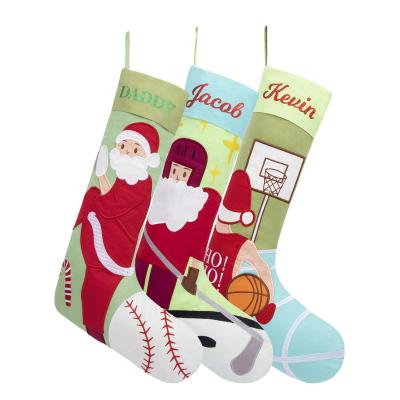 China Cotton Christmas Stockings Embroidered Family Stocking Santa Sports Ball Fans Christmas Hanging Ornament for sale