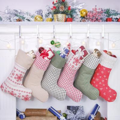 China Original Design Cotton Plaids Christmas Stocking Holiday Family Decoration Christmas Ornament for sale