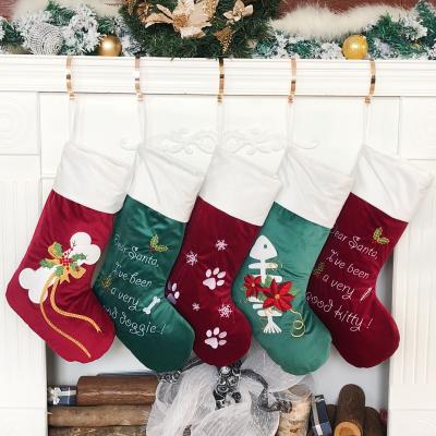 China Original Luxury Christmas Fireplace Christmas Velvet Embroidery Pet Dog Cotton Design Hanging Decoration for sale