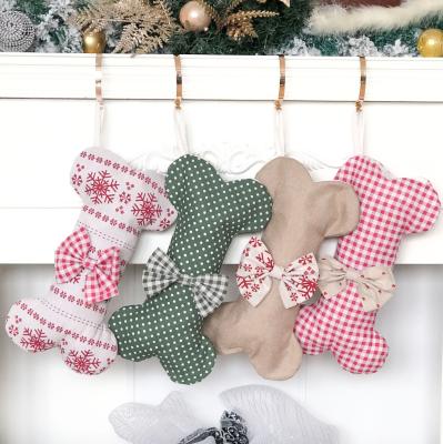 China Original Design Cotton Dog Christmas Stockings Hanging Pet Ornament Fireplace Decoration for sale