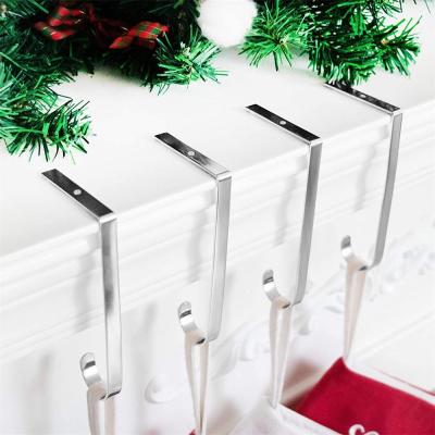 China Metal Silver Design Non-slip Christmas Stocking Holder Hanger Hooks Chimney J Style for sale