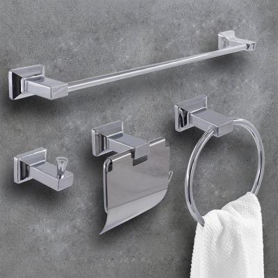 China Badezimmerzubehor Square Design Wall Mount Black Chrome Plating Sustainable Zinc Toilet Trims Hardware Set Of 5 Bathroom Accessories for sale