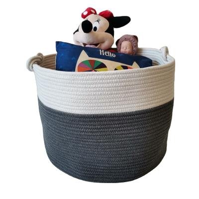 China Factory Sustainable Supply Cheap Large Woven Cotton Rope Toy Folding Laundry Basket for sale