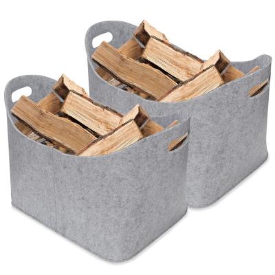 China Sustainable Collapsible Thick Felt Wooden Firewood Sack Basket for sale