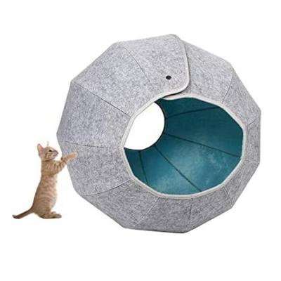 China Sustainable Soft Foldable Felt Warm Cat Pet Cave House Kitty Bed for sale