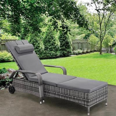 China Eco-friendly Modern Garden Recliner Rattan Outdoor Adjustable Chair Sun Rolling Wicker Sofa With Cushion for sale