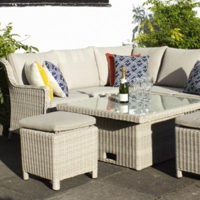 China Eco - Friendly Luxury Aluminum Garden Corner Bench Set With Rising Outdoor Table Rattan Garden Furniture Set for sale