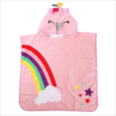 China Viable Kids Cotton Unicorn Poncho Hooded Beach Towel Pink for sale