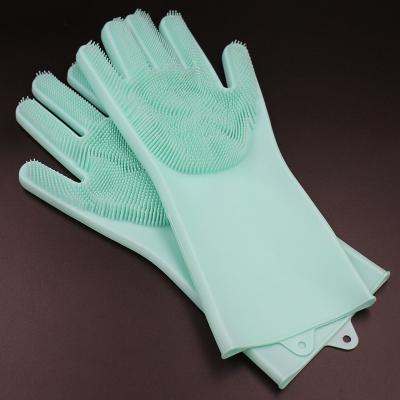 China Waterproof Eco Friendly Cleaning Gloves Silicone Dish Washing Gloves With Washing Scrubber for sale