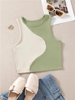 China Viable Style Women's Sleeveless Crewneck Bodycon Style Patchwork Tank Tops Cute Preppy Summer Crop Tops Y2K Clothes Streetwear Baby Tee Vest for sale