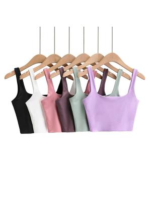 China 2022 Summer Women Sexy Sleeveless Tops Fashion Short Square Collar Tank Tops 6 Colors for sale