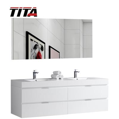 China MDF Bathroom Furniture Polymarble Double Sink Bathroom Furniture Set T9336-60/72 for sale