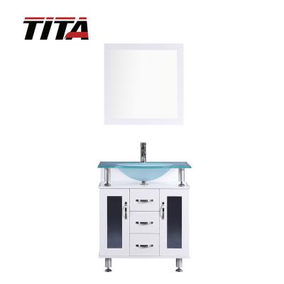 China Modern slim bathroom vanity with glass basin for sale