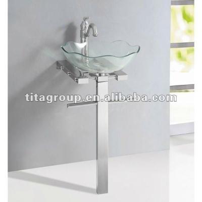 China Shampoo sinks clear glass wash basin rack with #304 stainless steel base for sale