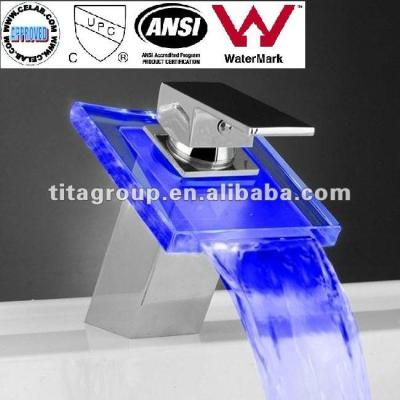 China Contemporary LED Color Changing Waterfall Bathroom Faucet for sale