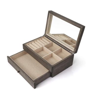 China Viable High Quality Wooden Jewelry Box Checkered Watch , Wooden Ring Gift Box With Mirror for sale