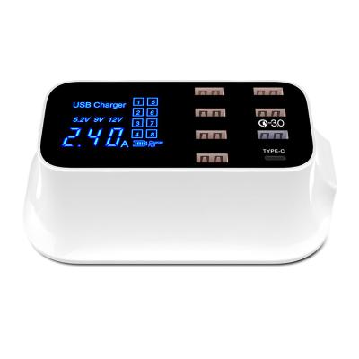 China Hot sale 40w digital display fast charger hub multifunctional 8 port usb charger dock for sale