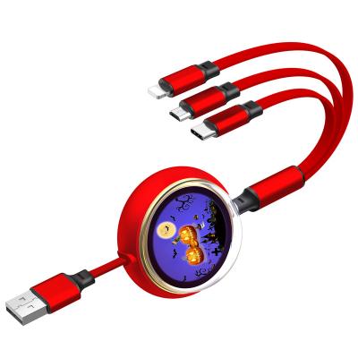 China Mobile Phone Etc.electronic Product Fashion Vacation 3 in 1 Universal Retractable USB Phone Multi Charger Cables USB Charger Cable with Led Lights for sale