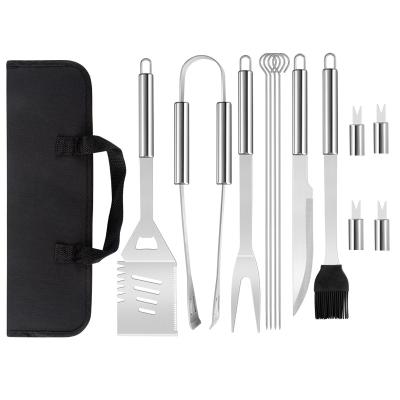 China Portable Easily Cleaned Outdoor 13 Piece Kitchen BBQ Island Stainless Steel Tongs Grill Utensil Oxford Cloth Bag BBQ Tool Kit for sale