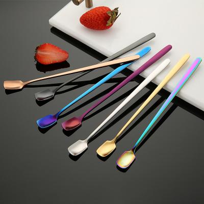 China 8 Inch Long 304 Stainless Steel Teaspoon Handle Disposable Ice Cream Spoon Set For Coffee Stirrers Mixing Stirring Korean Design for sale