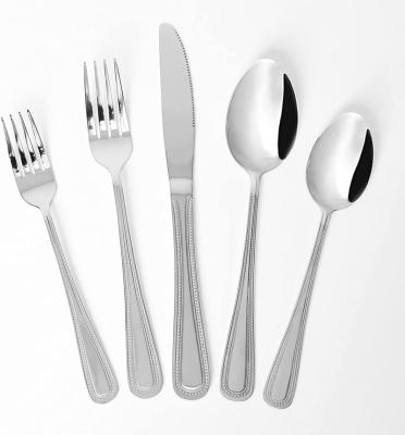 China Sustainable 60 Piece Set For Silverware 12 Stainless Steel Flatware Pearled Edge Dinnerware Cutlery Set Pearling Eating Utensil for sale