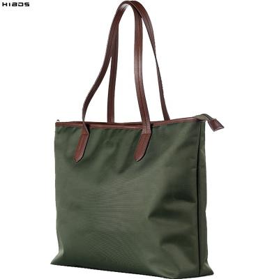 China Fashion HIBOS waterproof eco single nylon women custom tote bag with zipper pocket for sale