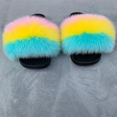 China Fashion Trend Manufacturer Real Fox Slides Professional Chinese Fur Slippers Brown Fur Slides Fox Fur Slippers for sale