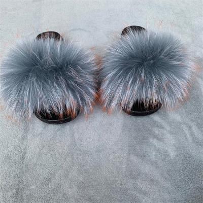 China Fashion trend top sale black and pink fur slips custom made fur slips fur slippers for women for sale