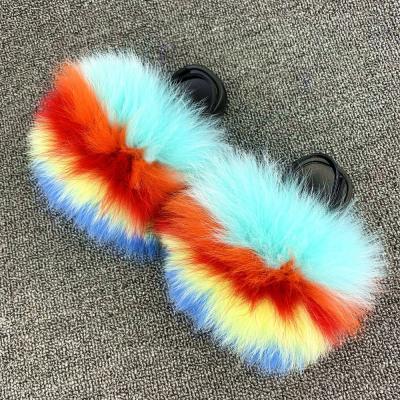 China Latest Fashion Trend Design Large Fluffy Fur Slides Infant Kid Fur Slides Kid Fox Fur Slides for sale