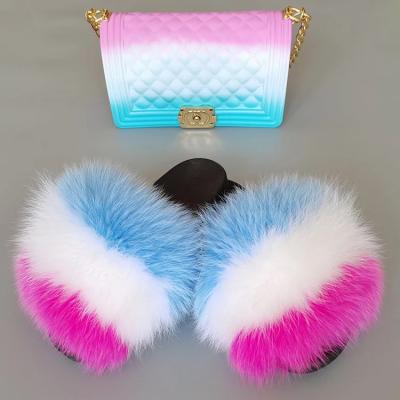 China Wholesale fashion trend production fur slippers Chinese designer fur slips kids fur slippers with handbag for sale