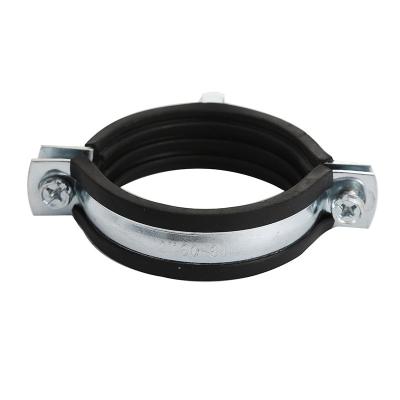 China General Industry Factory Side Open Galvanized Steel Hanging Pipe Clamp With Rubber Band And Galvanized With Reinforced With M8 Nut for sale