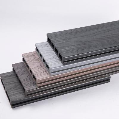 China Custom Interlock Wpc exterior Decking 3D em relevo grão de madeira Composite decking board China Madeira textura de plástico piso à venda