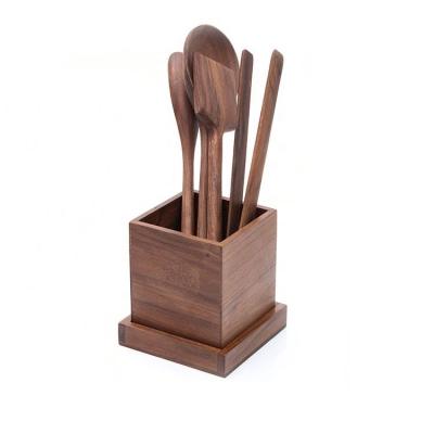 China Sustainable Wholesale Square Wooden Kitchen Black Walnut Table Utensil Holder Organizer for sale