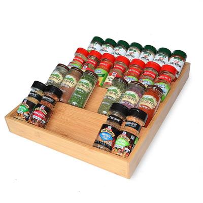 China Hot Selling Sustainable Kitchen Universal 4 Tier Bamboo Spice Rack Drawer Organizer For Deep Drawer for sale