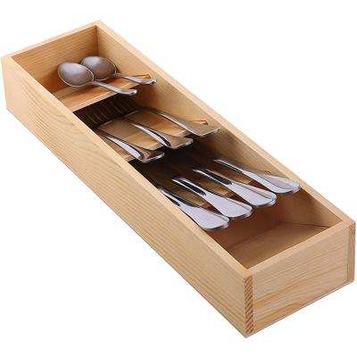 China Wholesale Viable Kitchen Drawer Tray Organizer Pine Wood Contract Cutlery Storage Box For Tableware Kitchen Utensils Knife Fork Spoon for sale