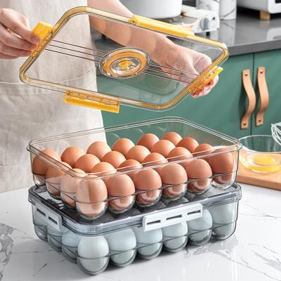 China Hot Sale 24 Or 18 Grid Holes Kitchen Refrigerator Drawer Plastic Egg Container Egg Holder Fresh Storage Box With Lid for sale