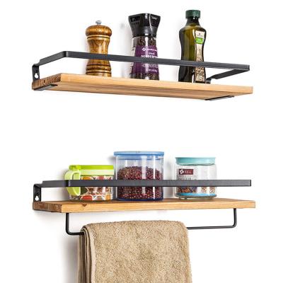 China Vintage Set Of 2 Vintage Style Bedroom Bathroom Kitchen Wall Mounted Wrought Iron Floating Iron Storage Shelf With Towel Rack for sale