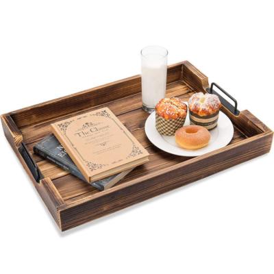 China Retro Large Country Style Home American Vintage Restaurant Hotel Pine Wood Decorative Serving Tray for Coffee Drinks Breakfast for sale