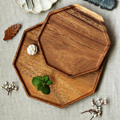 China Custom Viable Logo Acacia Wooden Octagon Trays Serving Dishes for Breadfruit Crudités Food Platter Vegetable Dishes for sale