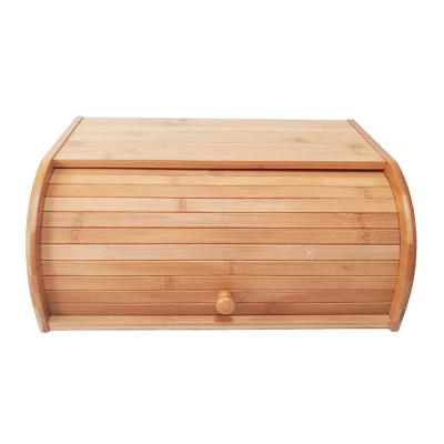 China Farmhouse Style Kitchen Sustainable Food Storage Roll Top Organic Bamboo Bread Box For Kitchen Countertop for sale