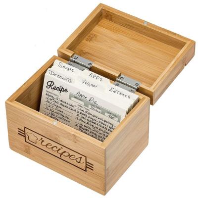 China Sustainable High Quality 2 Compartment Acacia Wood Recipe Card Box With Divider Tabs for sale