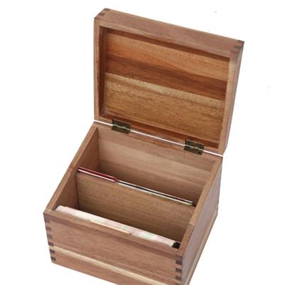 China Sustainable High Quality 2 Compartment Acacia Wood Recipe Card Box With Divider Tabs for sale