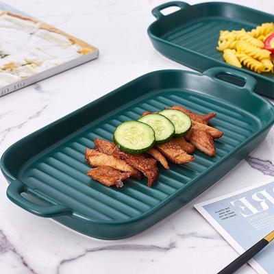 China Hot Selling Viable Ceramic Rectangular Oven Baking Grill Dish for Baking Pasta Lasagna Baking Cake for sale