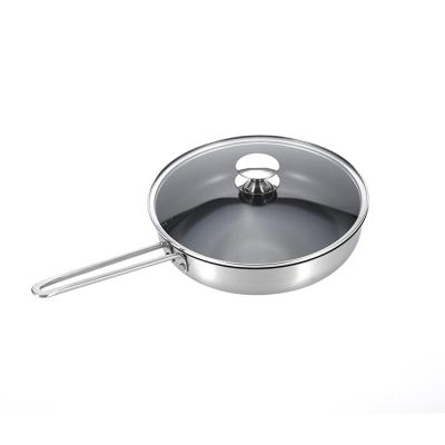 China Sustainable High Quality 430 Stainless Steel Non Stick Cookware Induction Fryer Pan With Glass Lid for sale