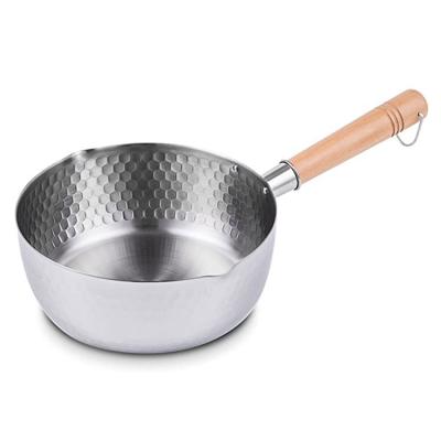 China Sustainable Traditional Japanese Stainless Steel Yukihira Pan Milk Noodles Pastry Saucepan Saucepan With Wooden Handle for sale