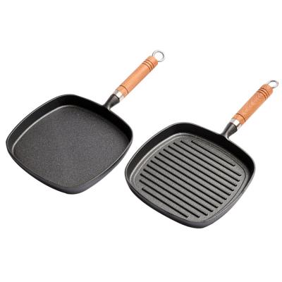 China Large Pan Skillet Frying Non-Stick Viable For Fried Steak Bacon Cast Iron Grill Pan For Stove for sale