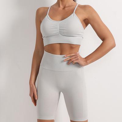 China Women Breathable Sleeveless Running Tight Athletic Shorts Long Sheath Tight Control Top Yoga Tummy Sports Bra Panty Set for sale