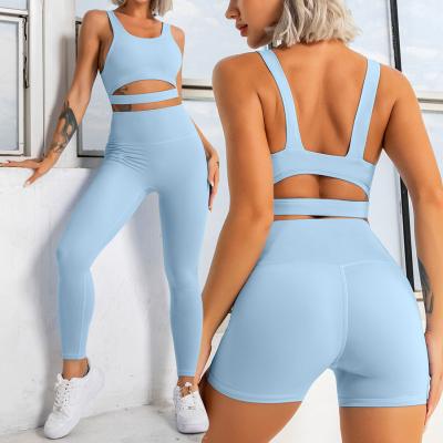 China Breathable Custom Long Sleeve Crop Top Fitness Shirt And Legging Women High Waist Yoga Gaiters Seamless Bra Set Gym Fitness Sets for sale