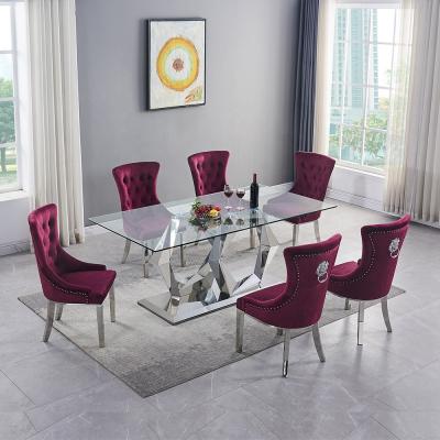 China STABLE cheap dining glass table with 6 seats tempered glass glass table low tempered glass dining table and chrome for sale