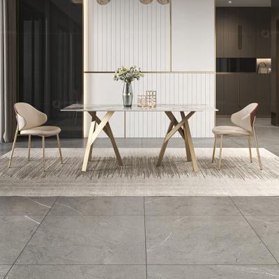 China Modern dining room set factory sale gold marble top dining table with chair luxury agglomerated stone dining table for sale